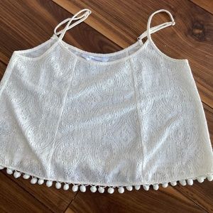 BCBGeneration Pom-Pom Fringe Tank- White